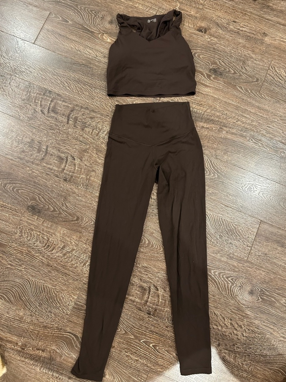 Aerie Offline Real Me Workout Leggings and Long Line Top in color Deep Earth